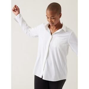 Athleta Urbanite Button Down Top White Featherweight Stretch Shirt